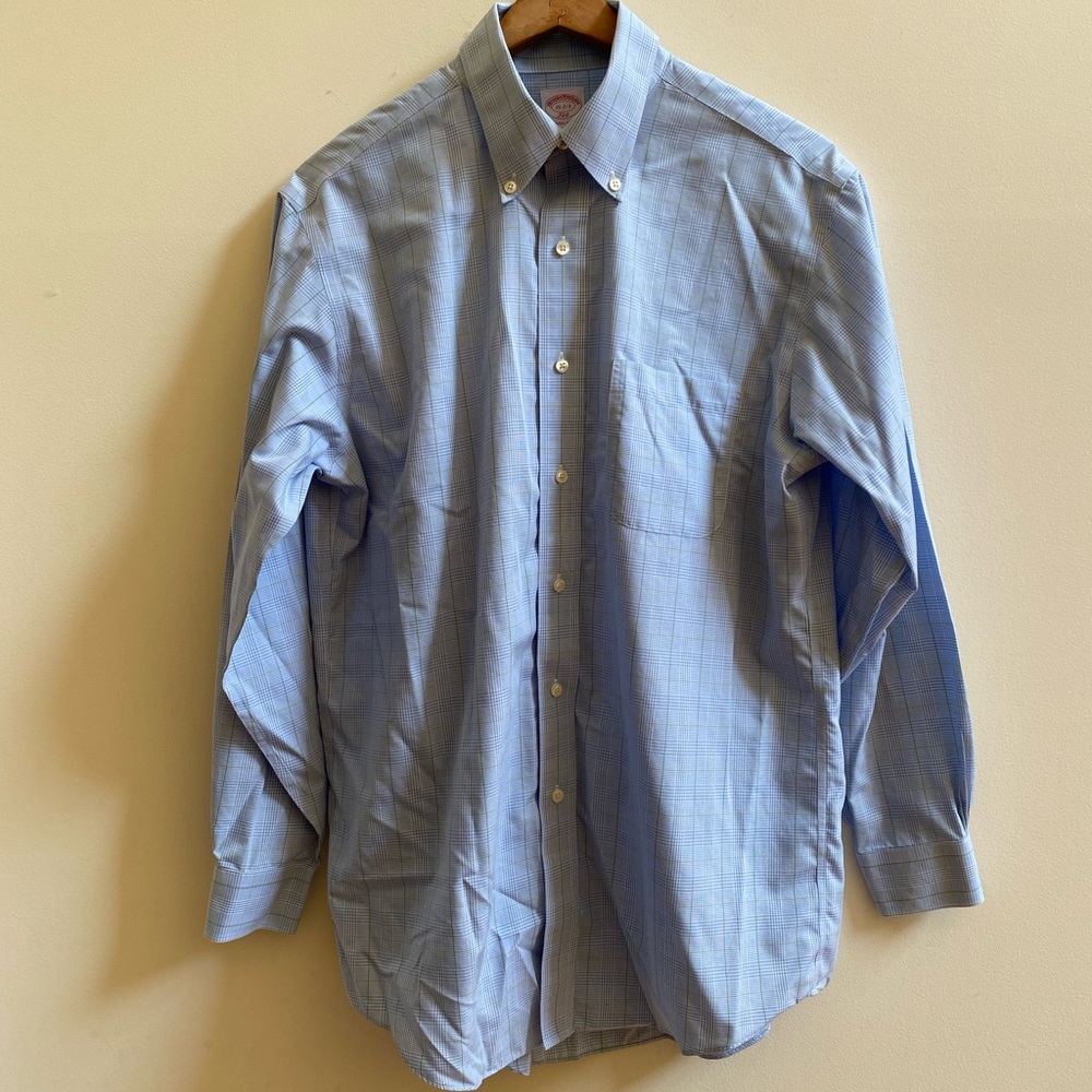 EUC! Genuine Brooks Brothers Blue/Green Plaid Mens Button Down Shirt, 15 32/33